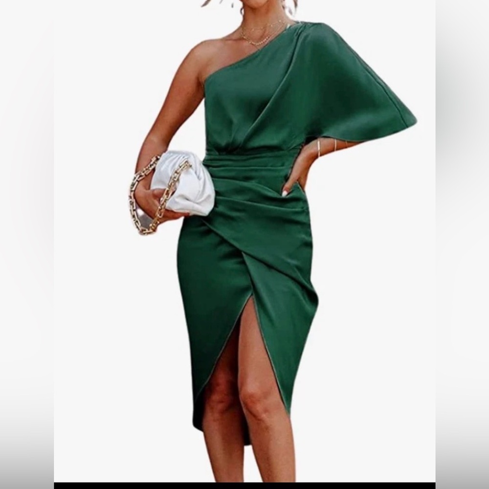Cupshe Emerald Green One Shoulder Dress Size Medium